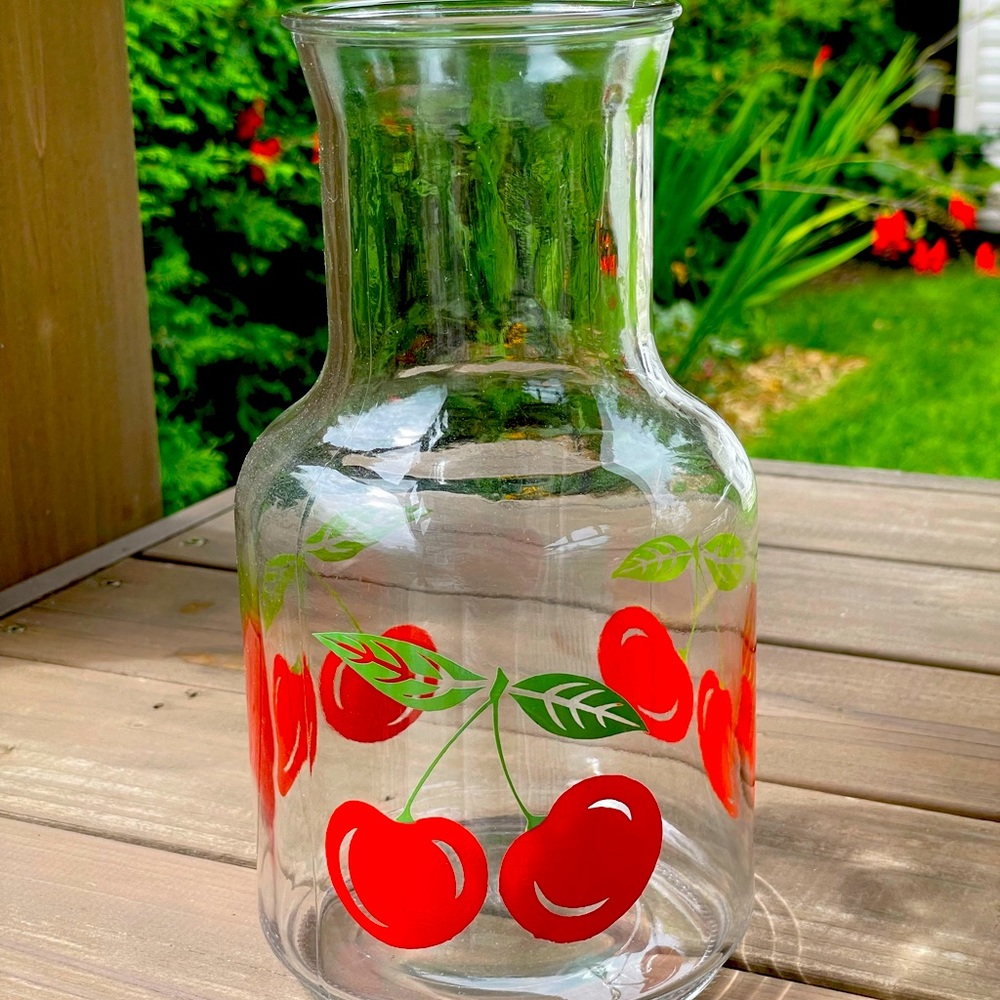 Vintage KIG juice/lemonade pitcher with Red cherry design.
